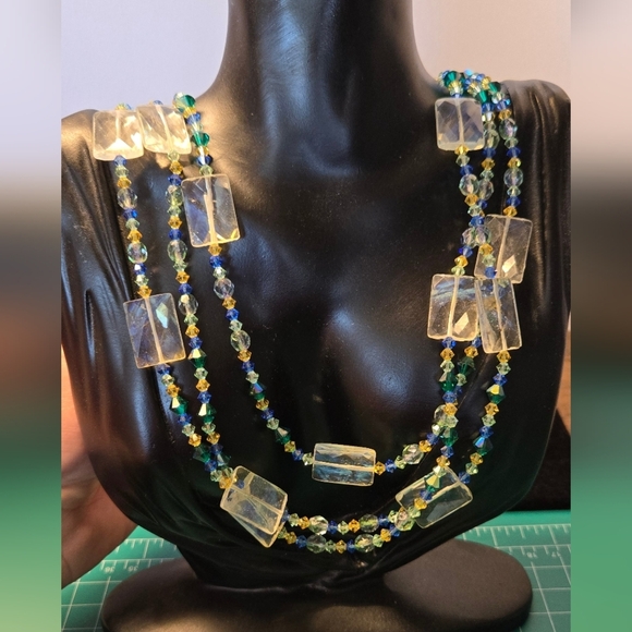 Vintage Necklace Sterling Crystals Moonstones 3 Strand - Picture 11 of 11